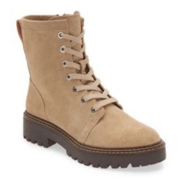 Nordstrom Noomonie Weather Repellant Tan Combat Moto Boots with Chunky Lug Sole - Picture 1 of 10